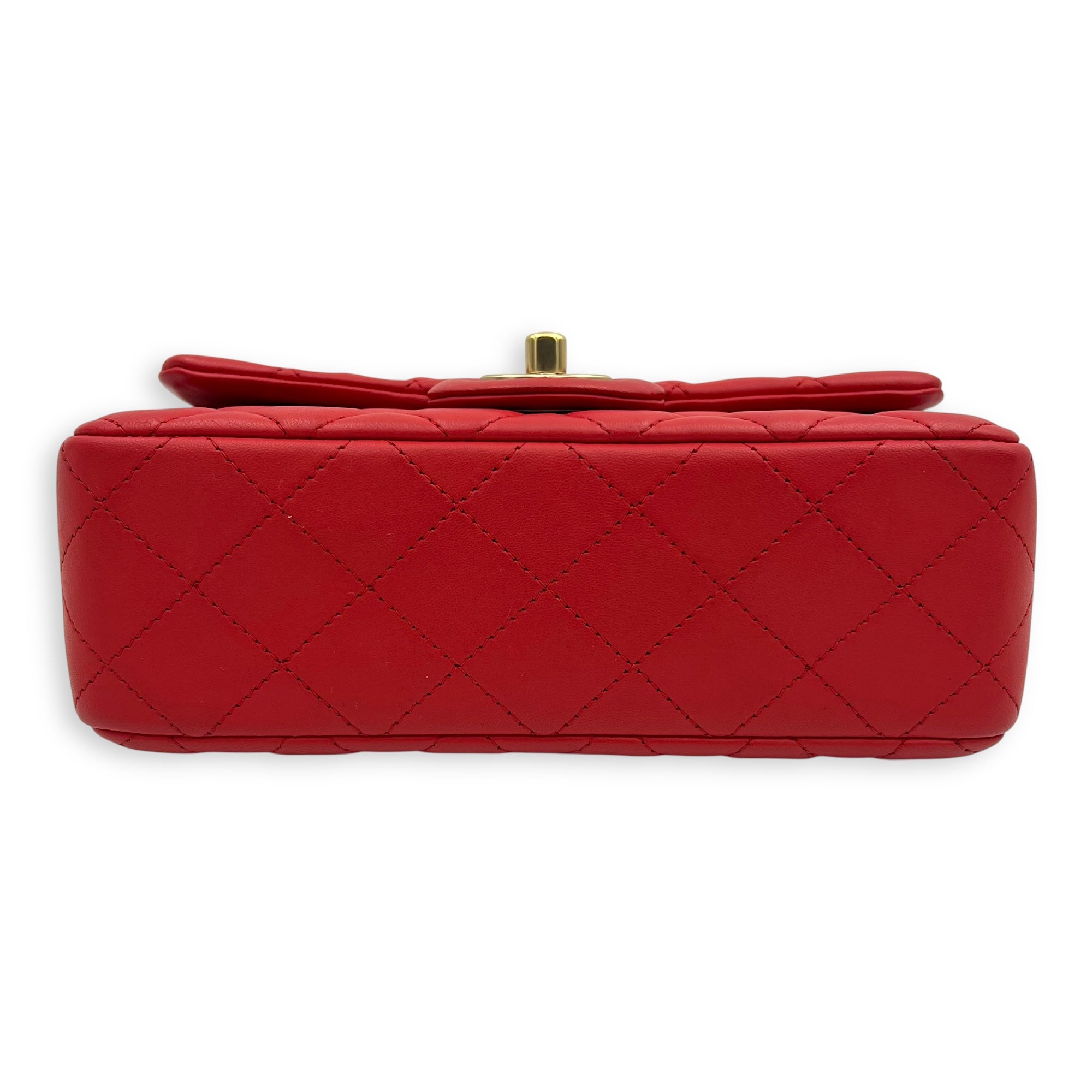 Chanel CC Rectangle  Shoulder Bag Red in Lambskin, Gold hardware_10