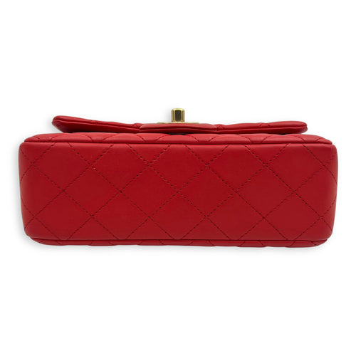 Chanel CC Rectangle  Shoulder Bag Red in Lambskin, Gold hardware_10