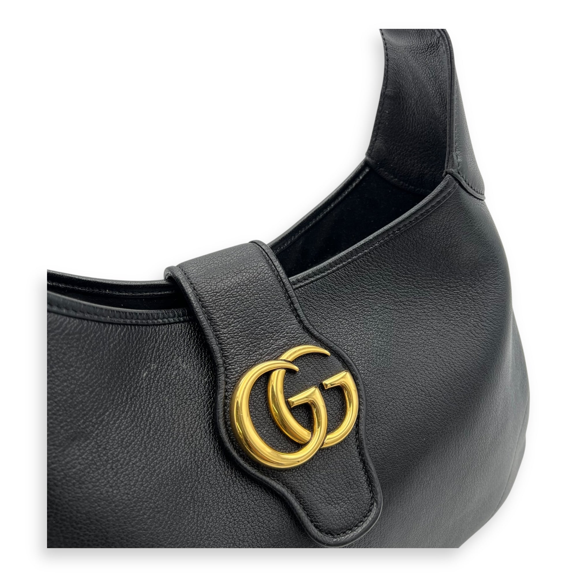 Gucci Aphrodite Shoulder Bag Medium Black in Calfskin, Gold hardware_6
