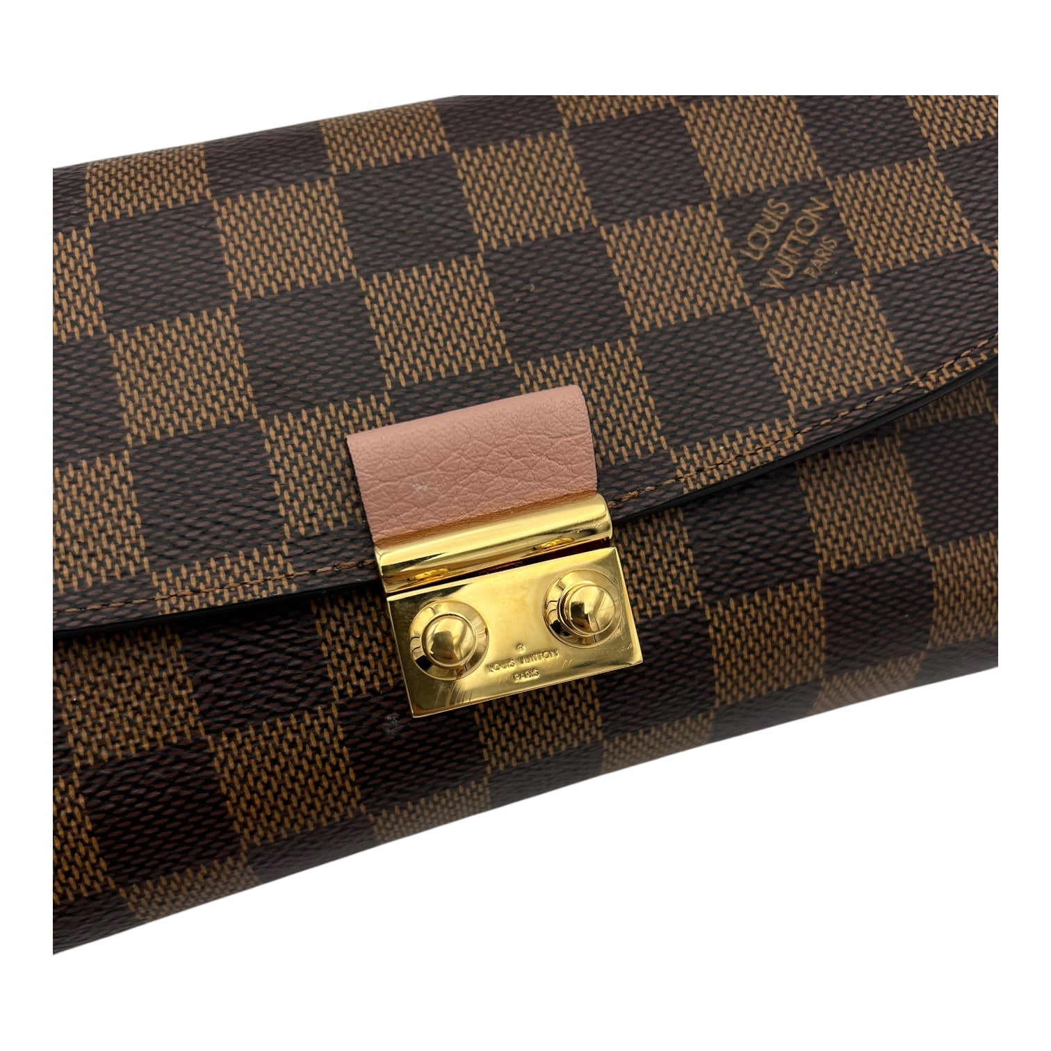 Louis Vuitton Croisette Wallet On Chain Damier Ebene in Coated Canvas, Gold hardware_8