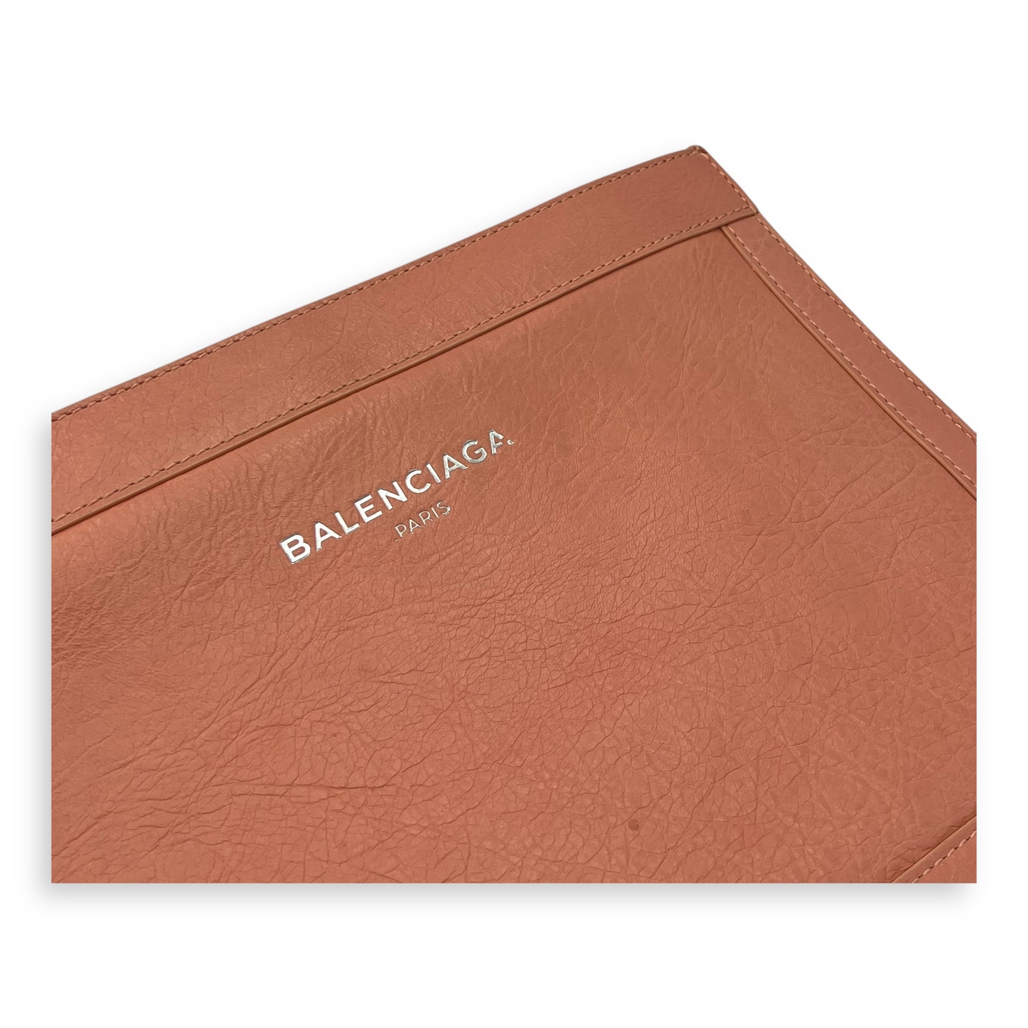 Balenciaga Logo Crossbody Bag Pink in Distressed Leather, Silver hardware_6