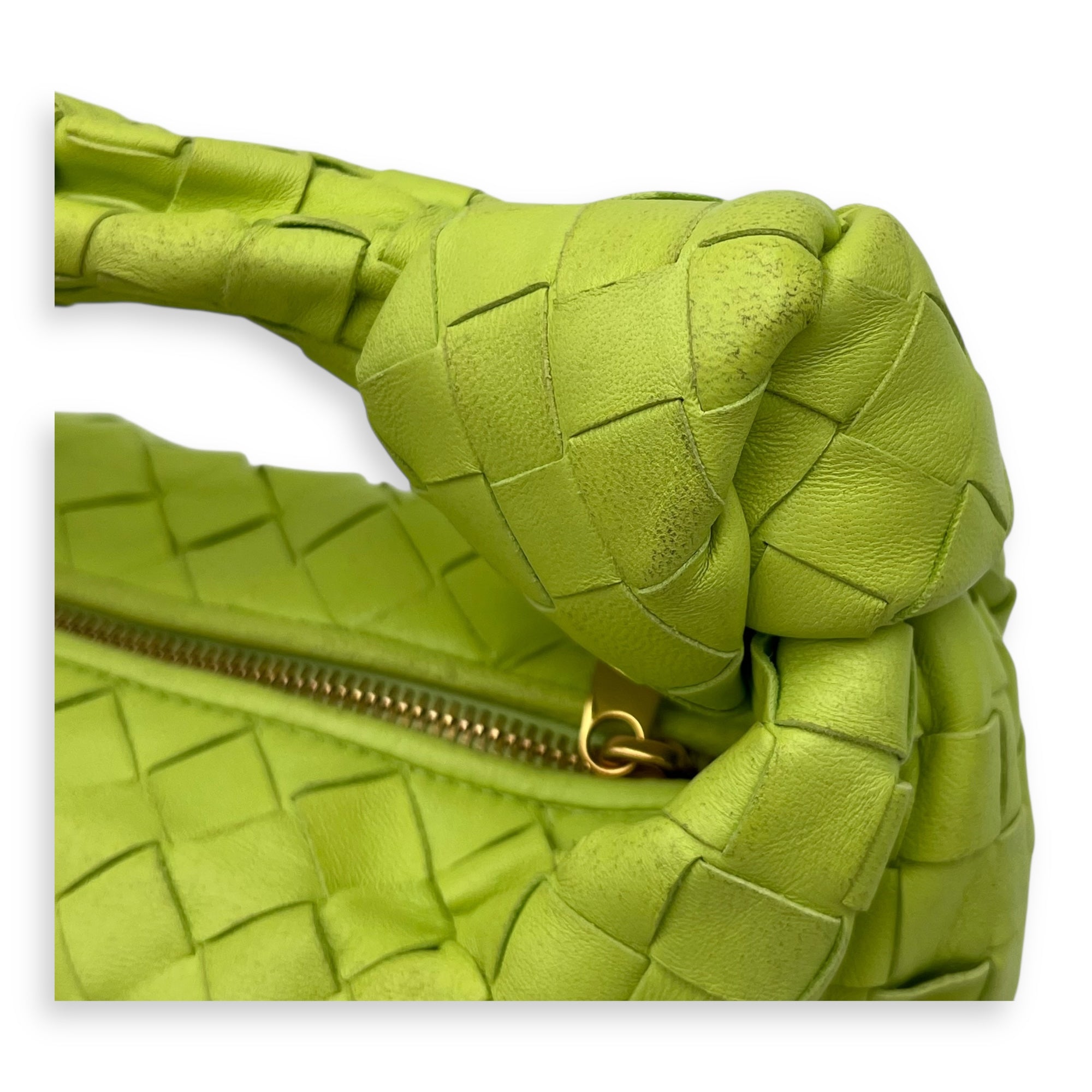 Bottega Veneta Jodie Mini Green Top Handle Bag in Lambskin, Gold hardware_6