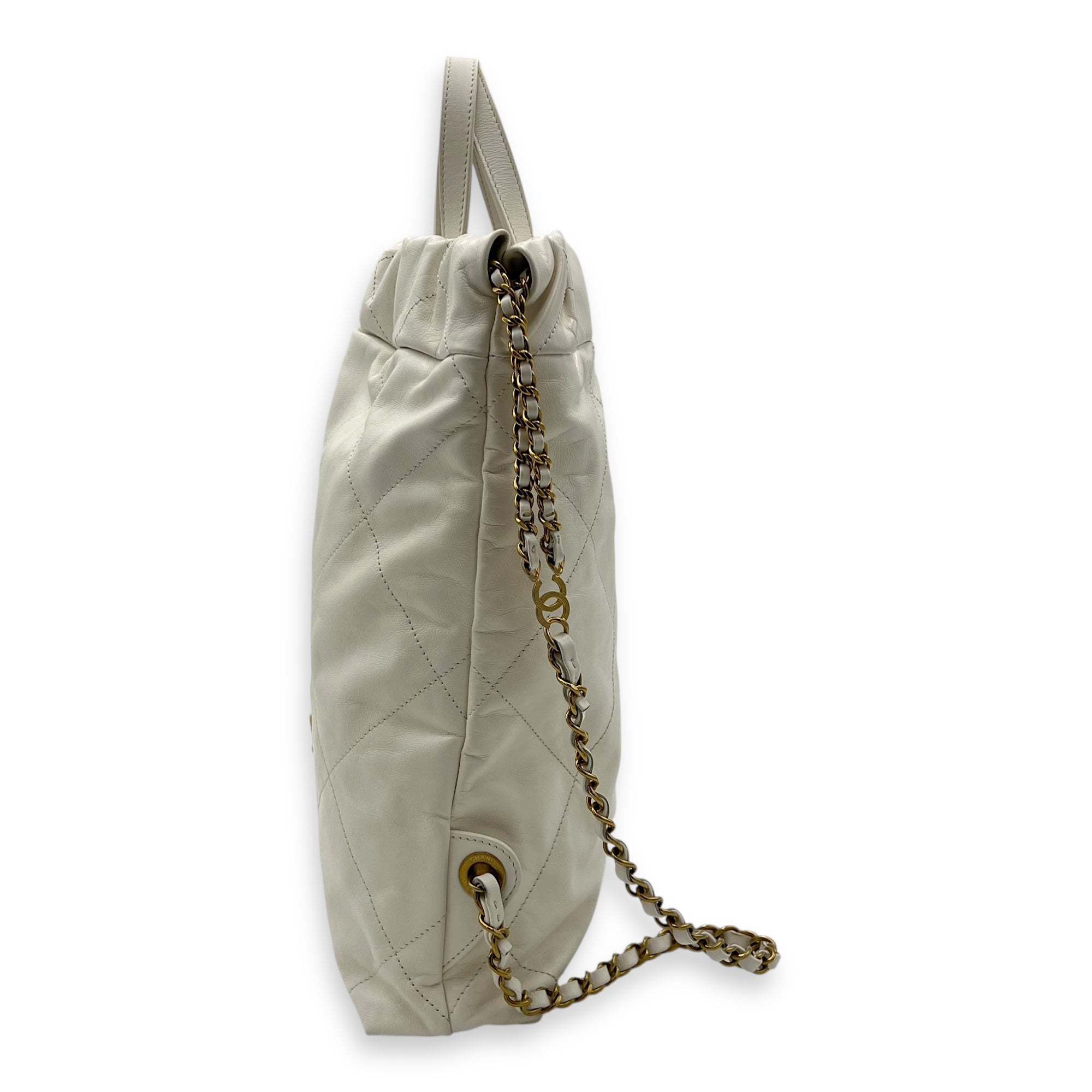 Chanel C22 Backpack White in Calfskin, Gold hardware_4