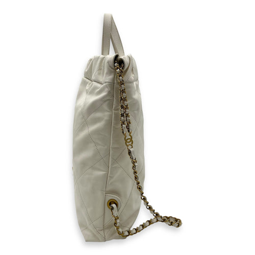Chanel C22 Backpack White in Calfskin, Gold hardware_4