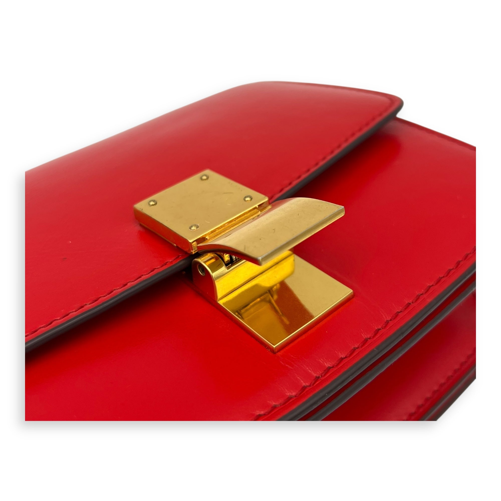Celine Box Small Red Crossbody Bag in Calfskin, Gold hardware_6