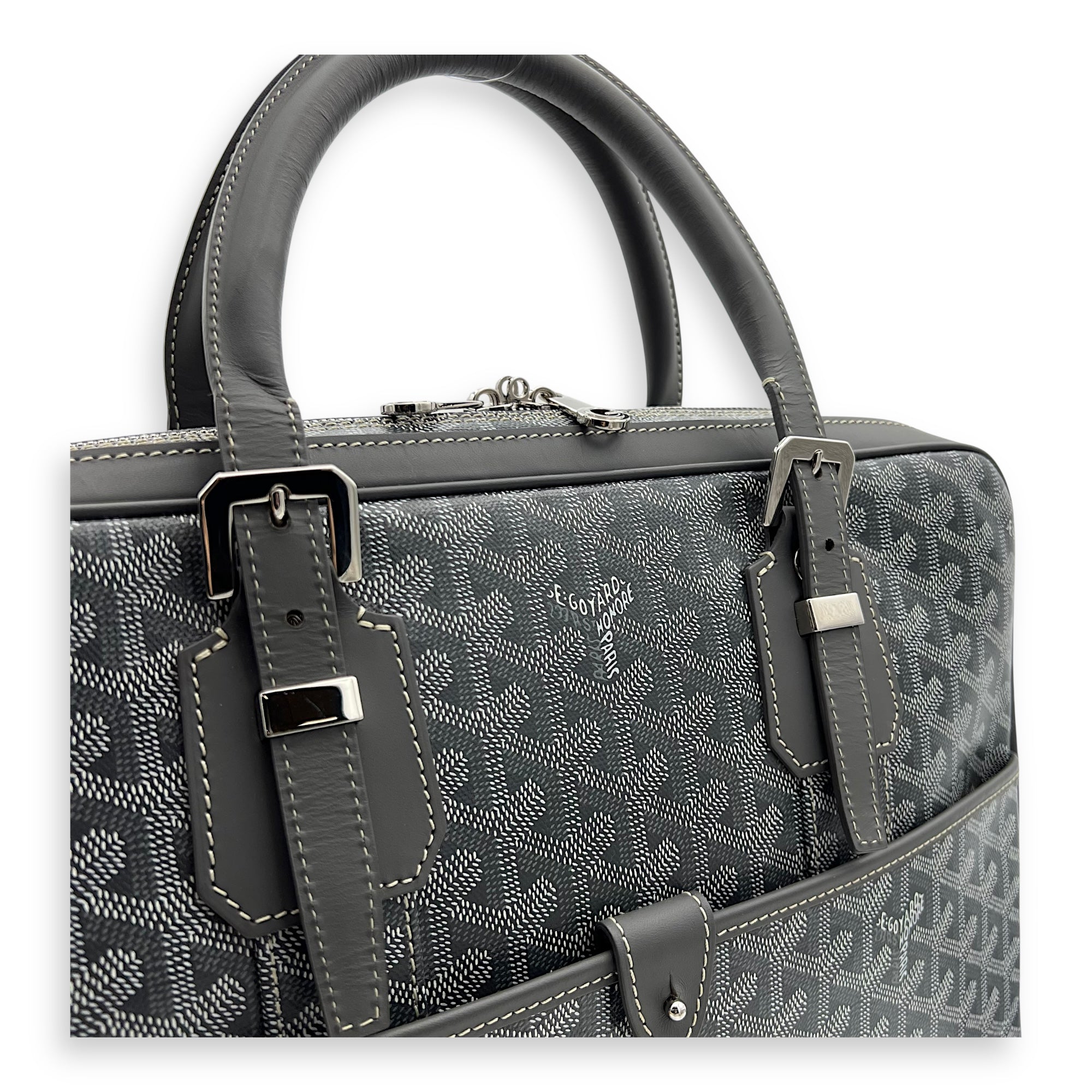 Goyard Ambassade Briefcase Grey in Coated Canvas, Silver hardware_6