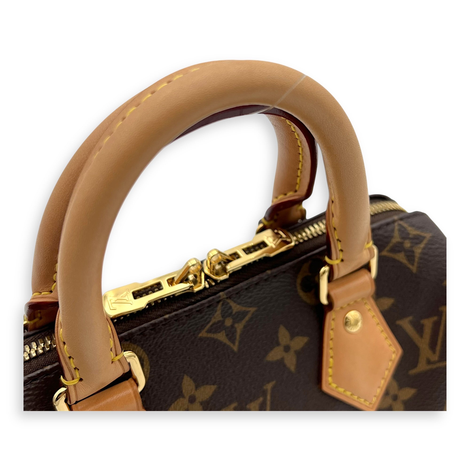 Louis Vuitton Speedy Top Handle Bag 20 Brown in Monogram Coated Canvas, Gold hardware_6