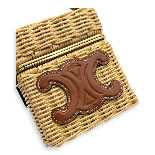 Celine Triomphe Box Shoulder Bag Brown in Rattan, Gold hardware_6