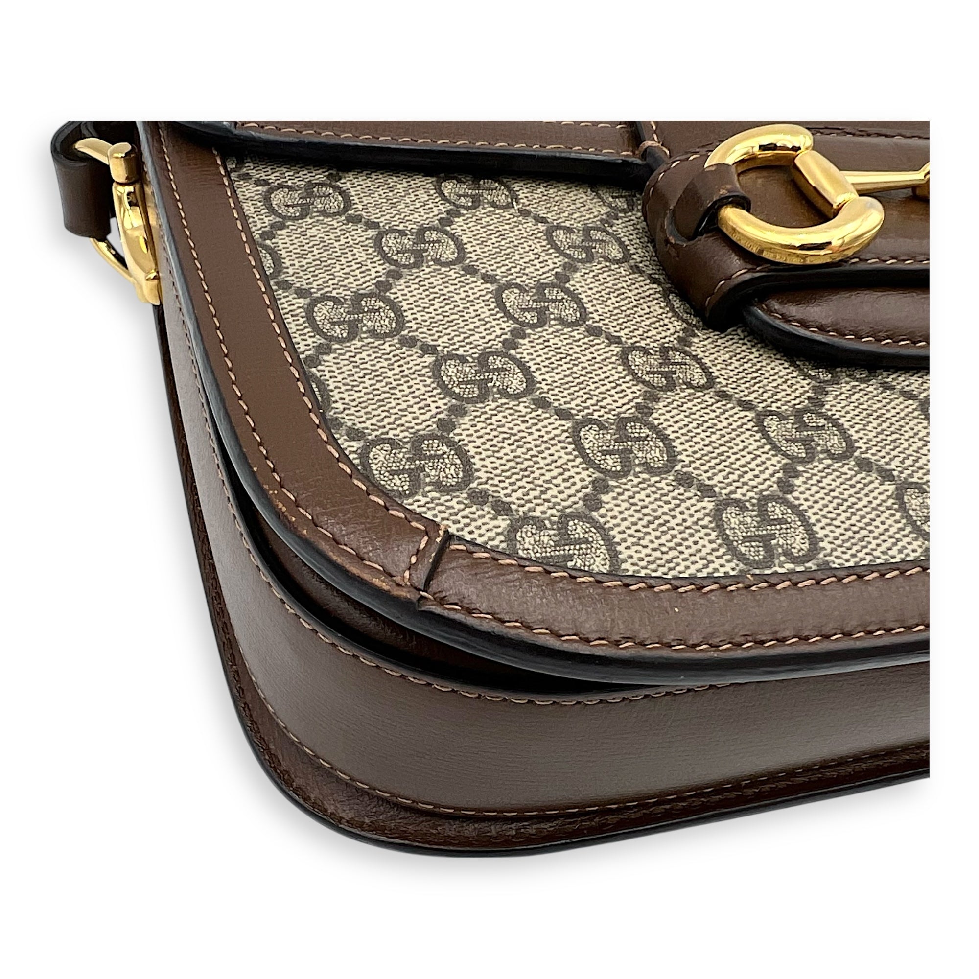 Gucci Horsebit 1955 Crossbody Bag Brown in Coated Canvas, Gold hardware_6