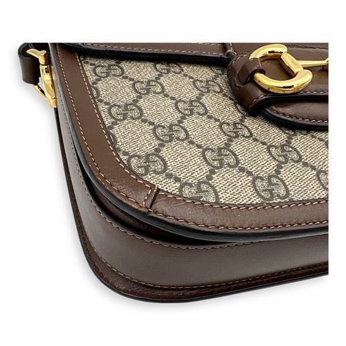 Gucci Horsebit 1955 Crossbody Bag Brown in Coated Canvas, Gold hardware_6
