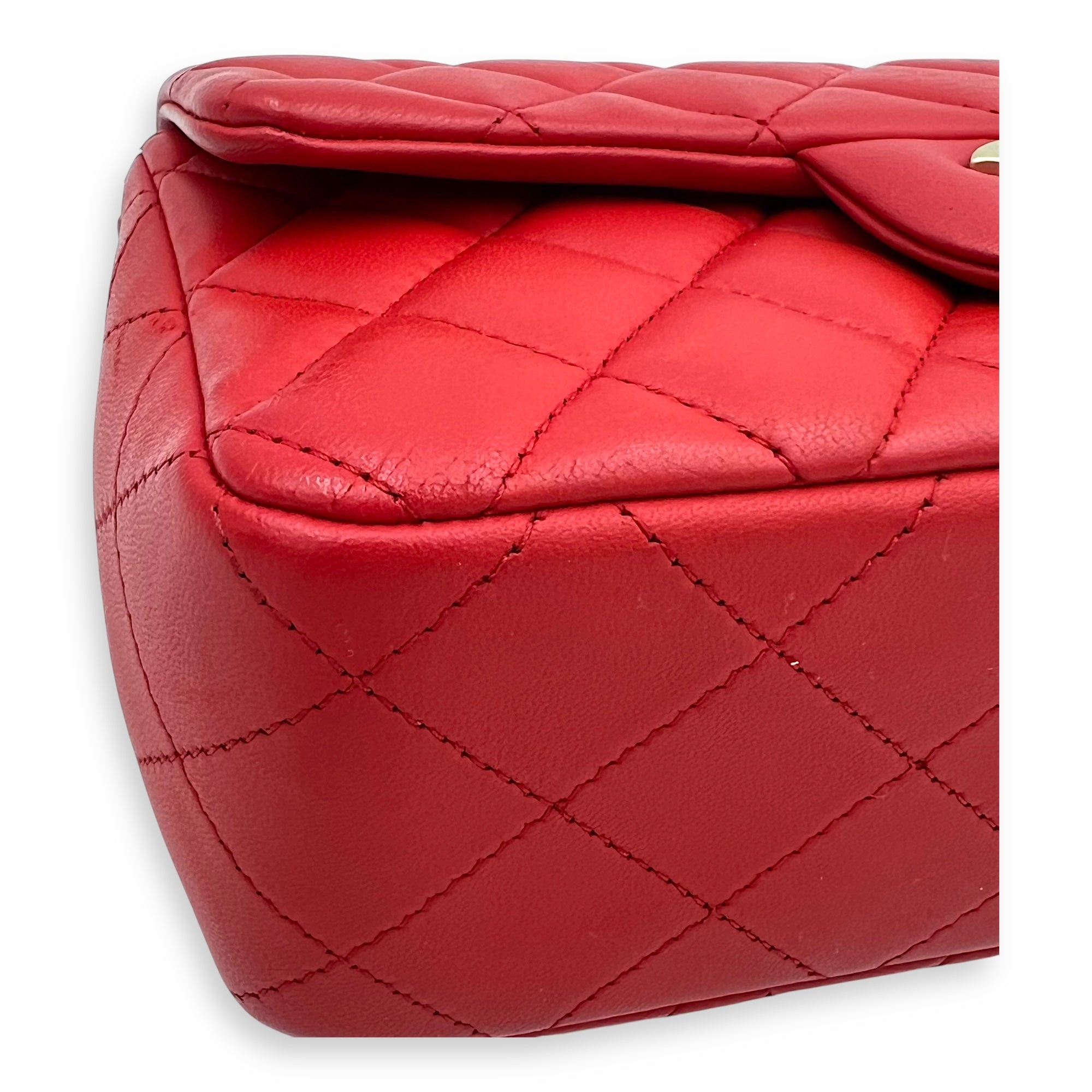 Chanel CC Rectangle  Shoulder Bag Red in Lambskin, Gold hardware_6