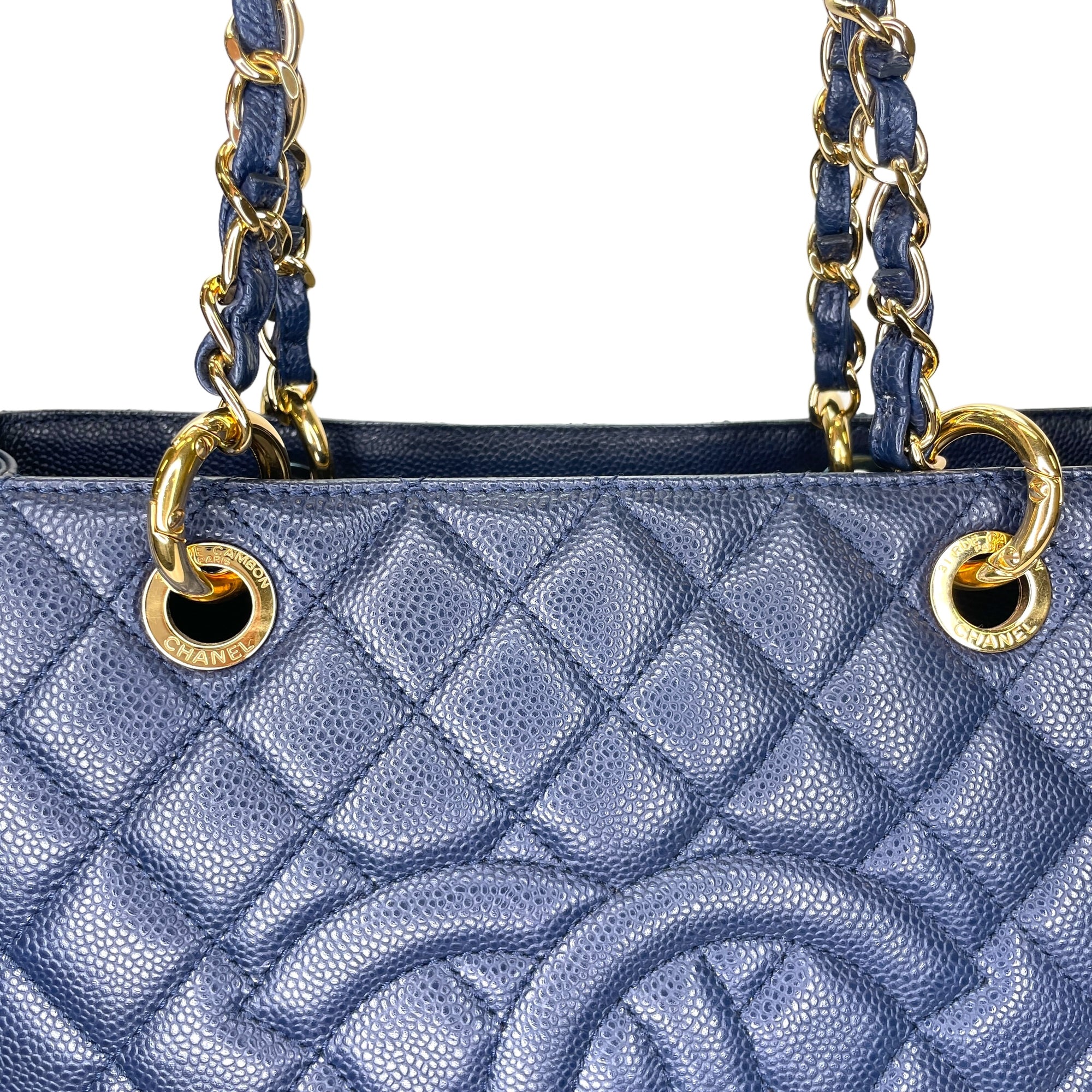 GST Medium Blue Tote Bag in Caviar Leather, Gold hardware