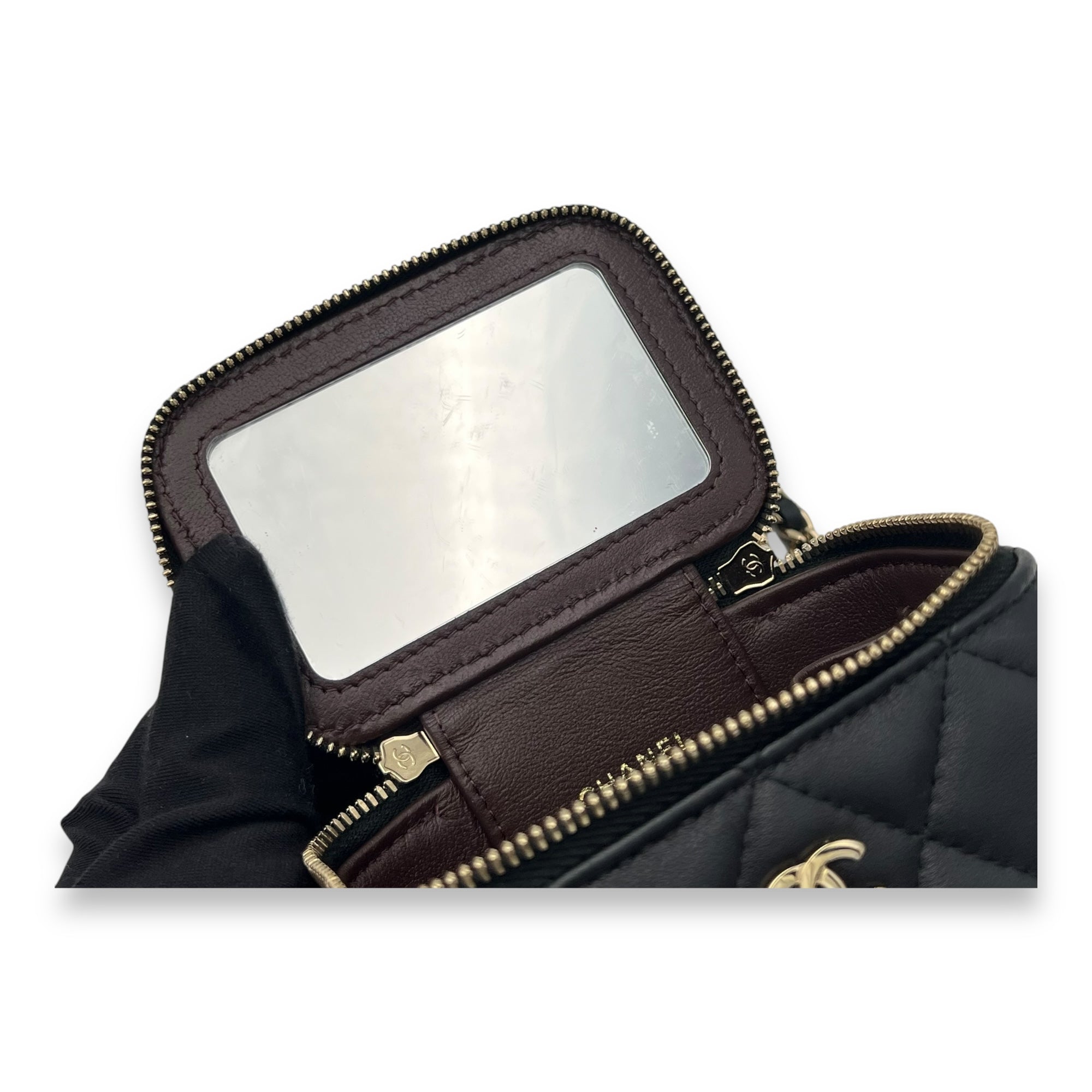 Chanel Vanity Crossbody Bag Black in Lambskin, Gold hardware_7