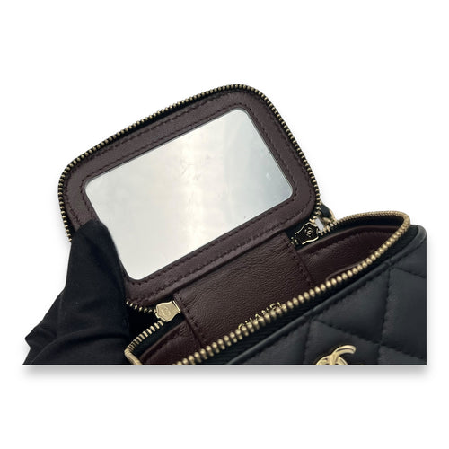 Chanel Vanity Crossbody Bag Black in Lambskin, Gold hardware_7