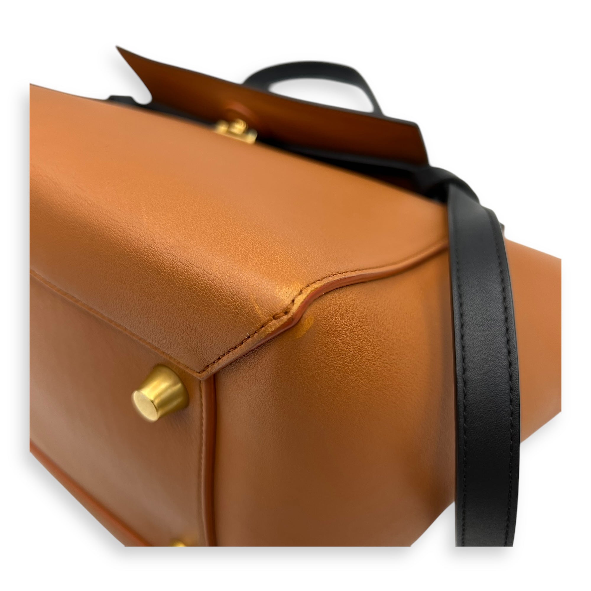 Celine Belt Bag Top Handle Bag Brown in Calfskin, Gold hardware_7