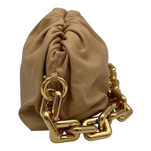 Bottega Veneta Chain Pouch Shoulder Bag Beige in Lambskin, Gold hardware_4