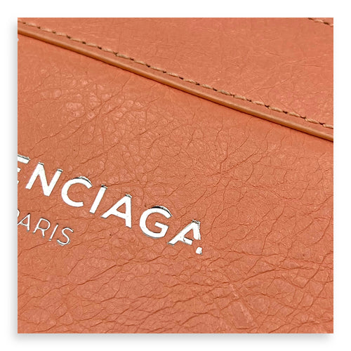 Balenciaga Logo Crossbody Bag Pink in Distressed Leather, Silver hardware_7