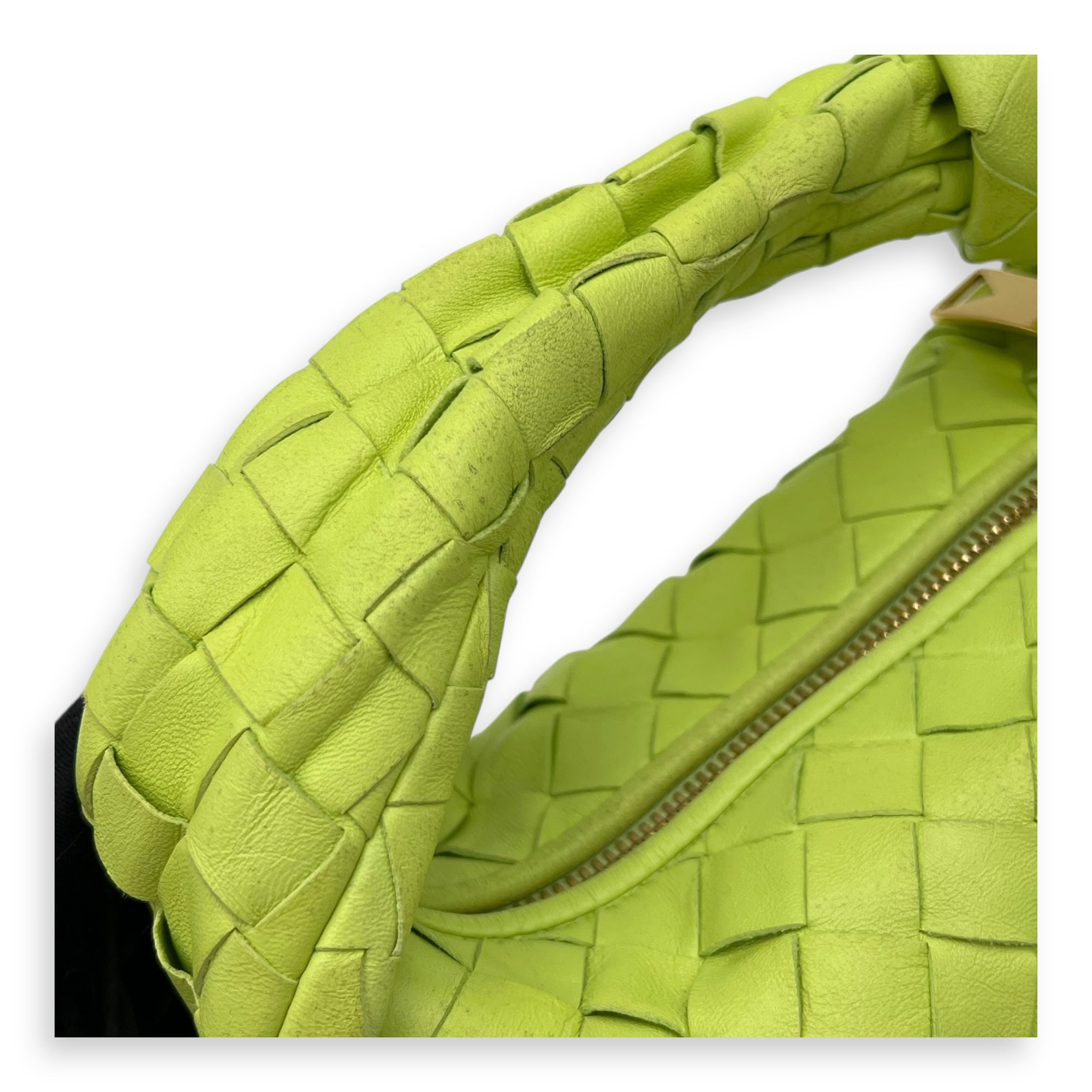 Bottega Veneta Jodie Mini Green Top Handle Bag in Lambskin, Gold hardware_7