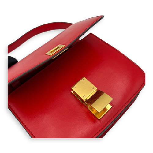 Celine Box Small Red Crossbody Bag in Calfskin, Gold hardware_7