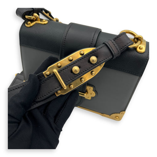 Prada Cahier Crossbody Bag Grey in Calfskin, Gold hardware_7