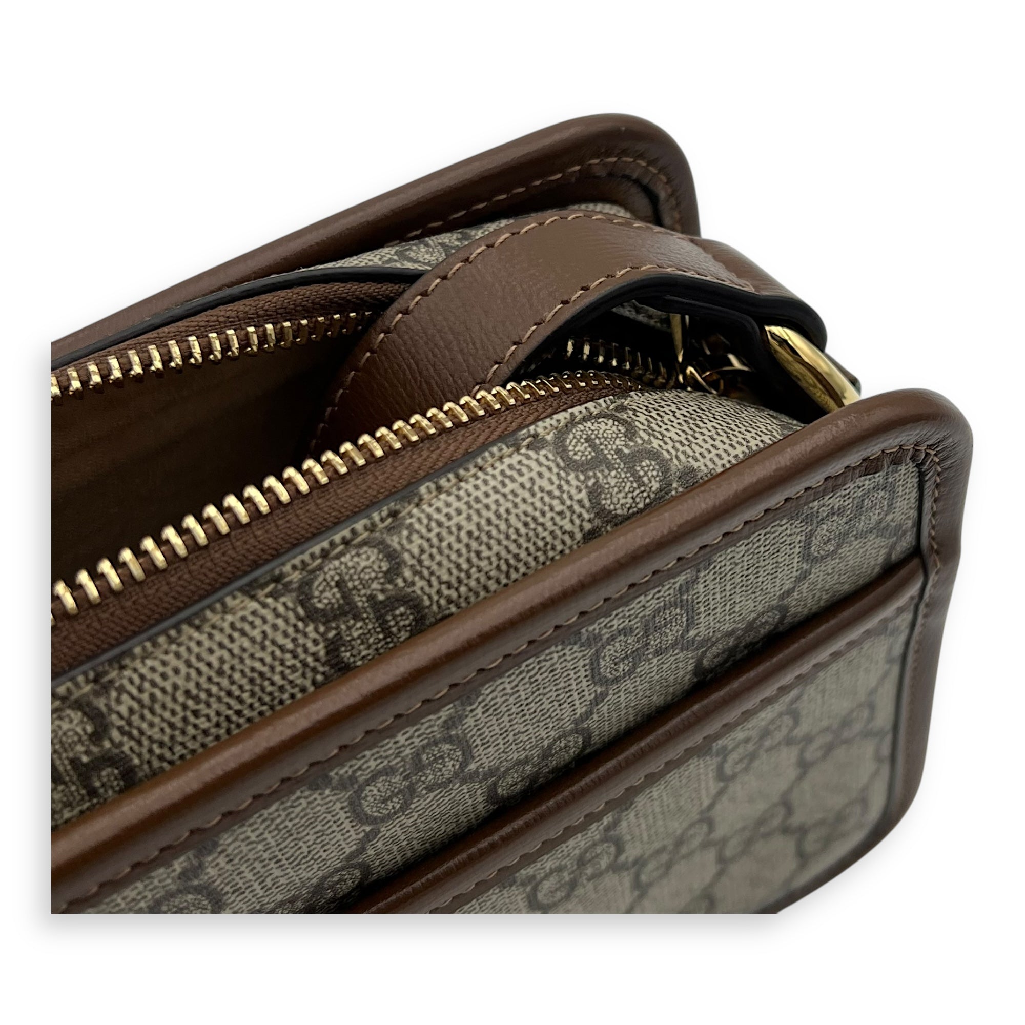 Gucci GG Supreme Crossbody Bag Brown in Coated Canvas, Gold hardware_7