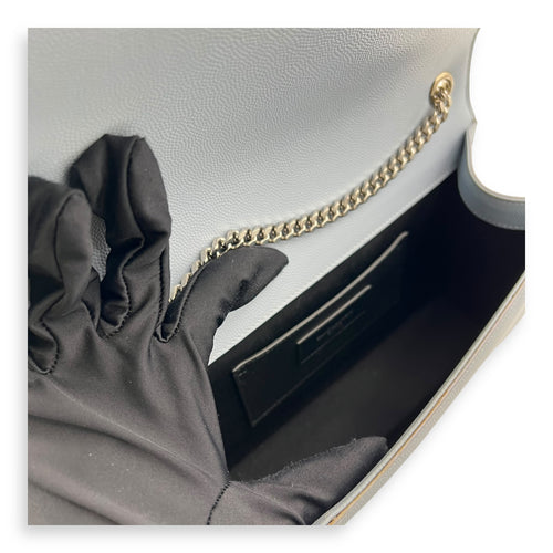 Saint Laurent Kate Medium Blue Crossbody Bag in Calfskin, Silver hardware_7