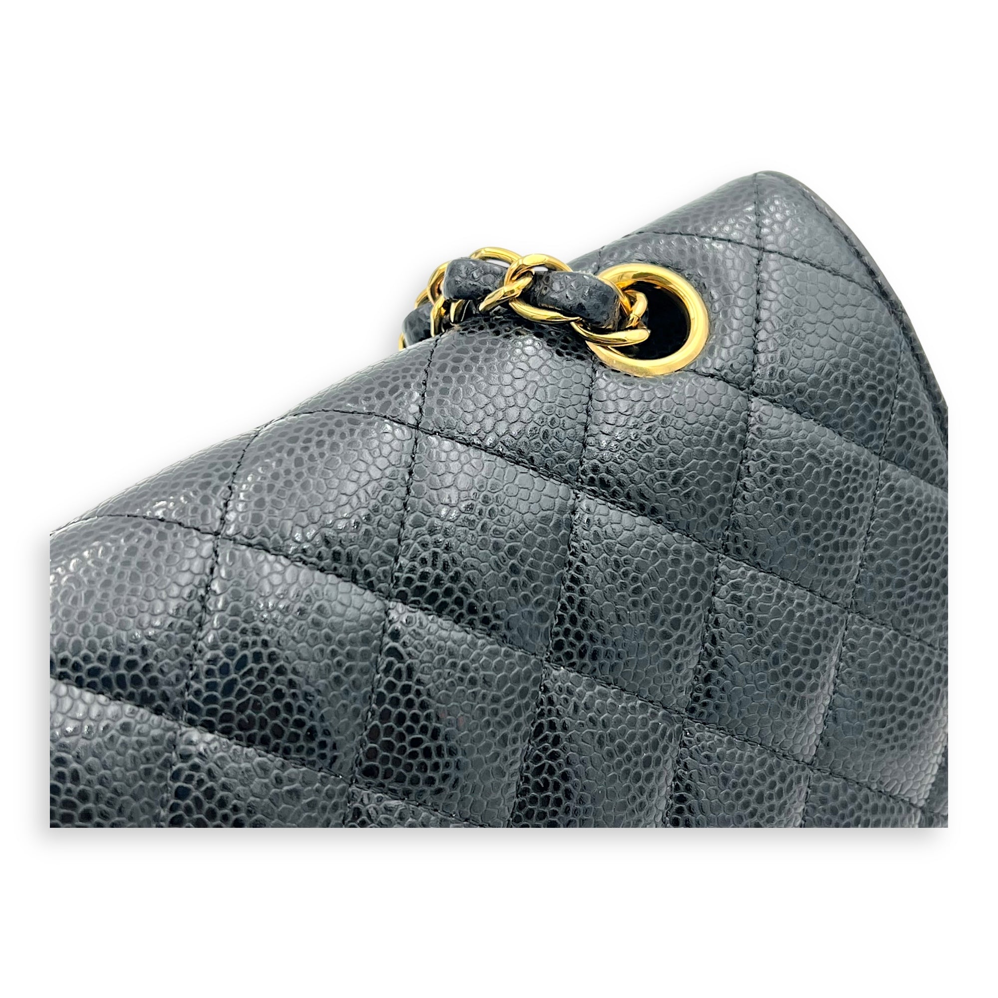 Chanel Classic Flap Medium Black Shoulder Bag in Caviar Leather, Gold hardware_7
