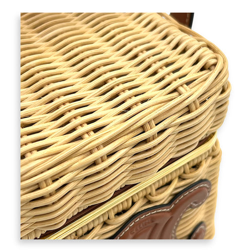 Celine Triomphe Box Shoulder Bag Brown in Rattan, Gold hardware_7