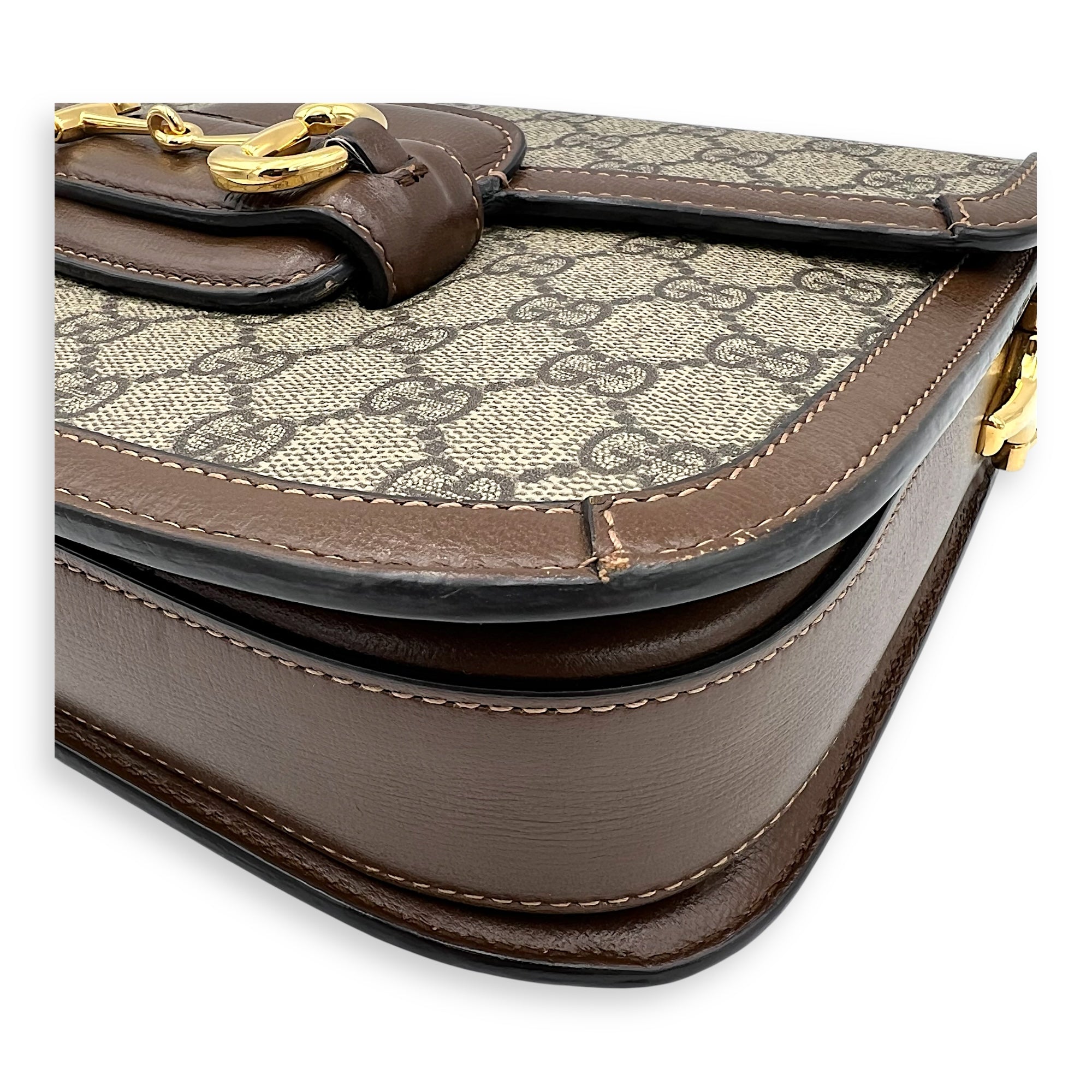 Gucci Horsebit 1955 Crossbody Bag Brown in Coated Canvas, Gold hardware_7
