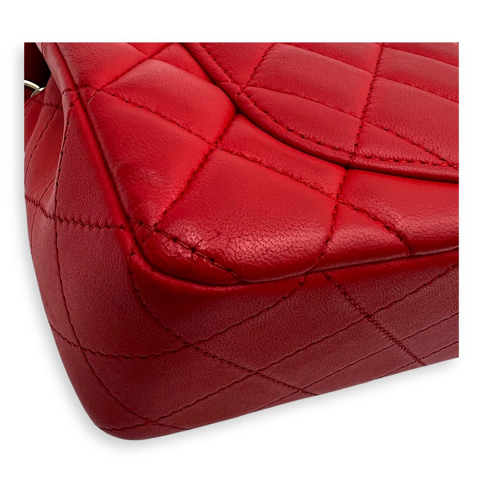 Chanel CC Rectangle  Shoulder Bag Red in Lambskin, Gold hardware_7