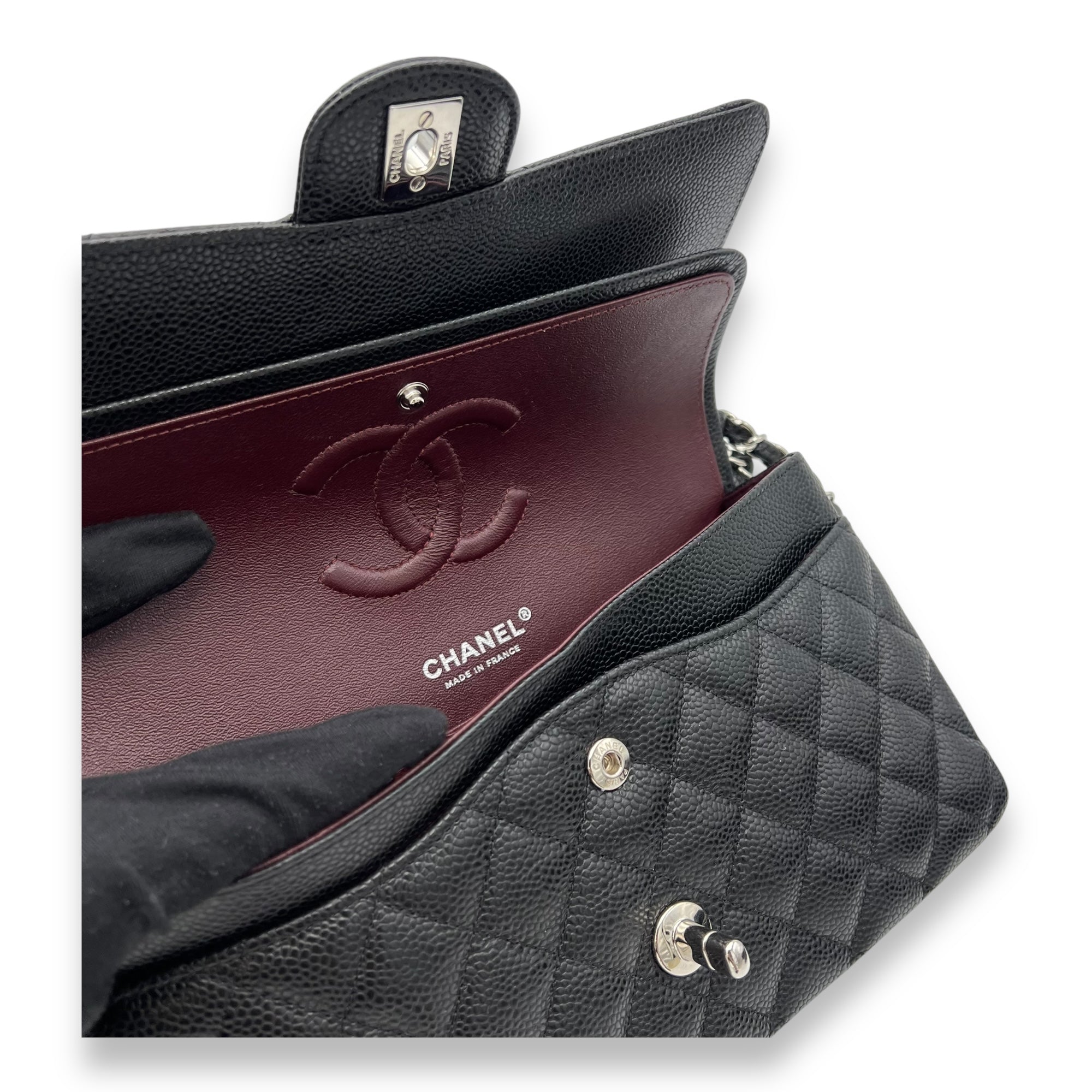 Chanel Classic Shoulder Bag Black in Caviar Leather, Silver hardware_8