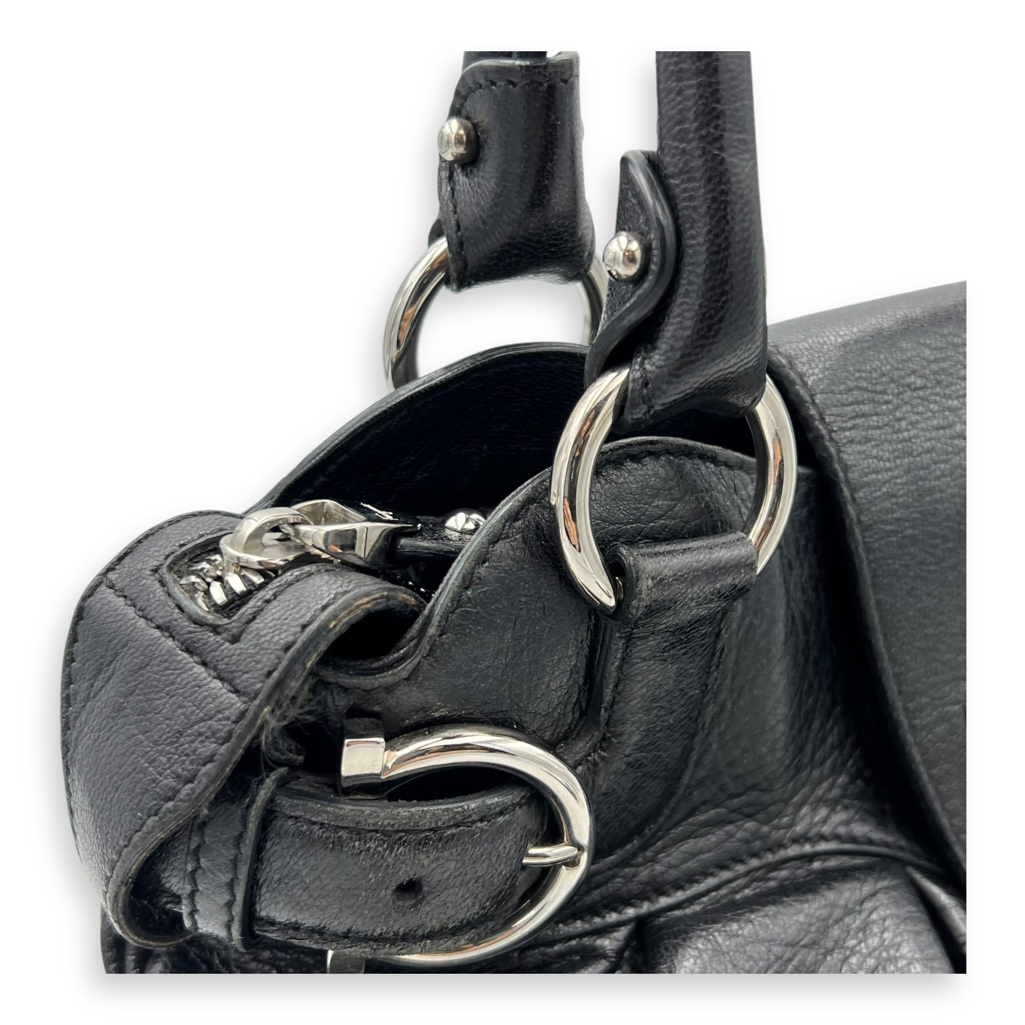 Salvatore Ferragamo Gancini Tote Bag Black in Calfskin, Silver hardware_8