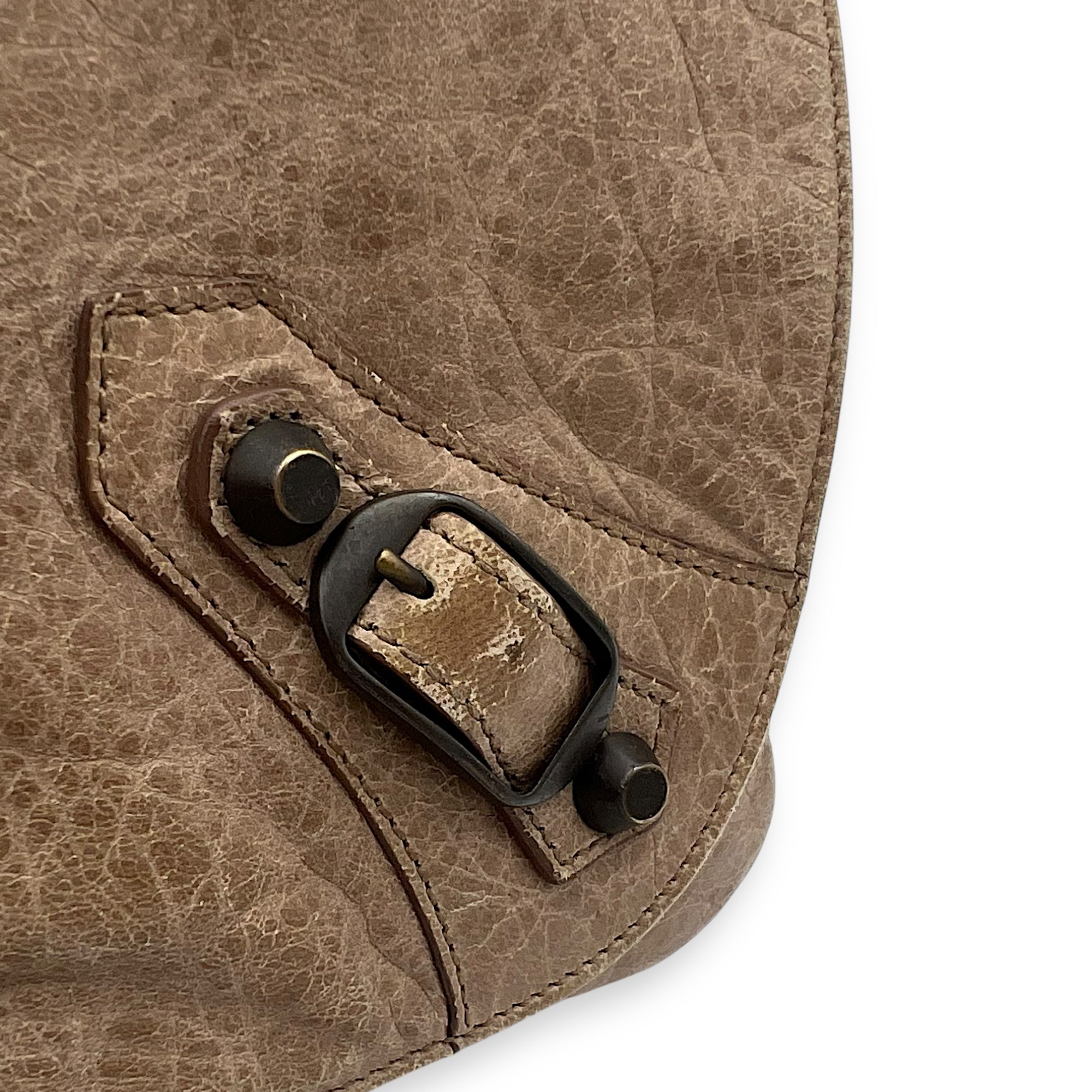 Balenciaga City Crossbody Bag Brown in Distressed Leather, Gunmetal hardware_12