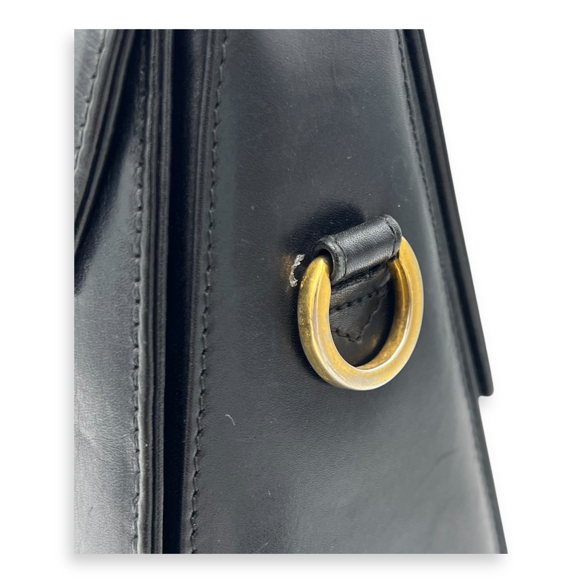 Salvatore Ferragamo Gancini Top Handle Bag Black in Calfskin, Gold hardware_8