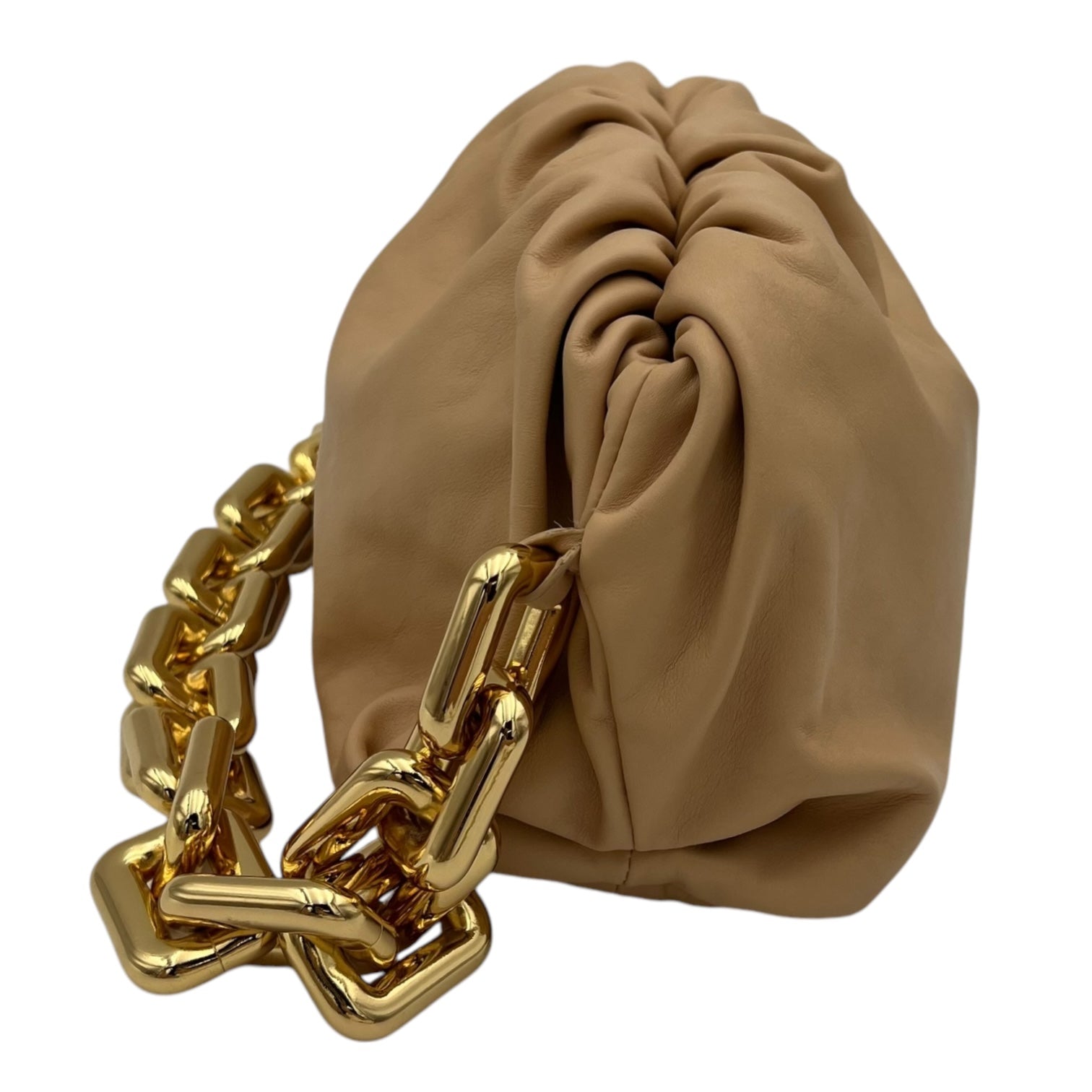 Bottega Veneta Chain Pouch Shoulder Bag Beige in Lambskin, Gold hardware_3
