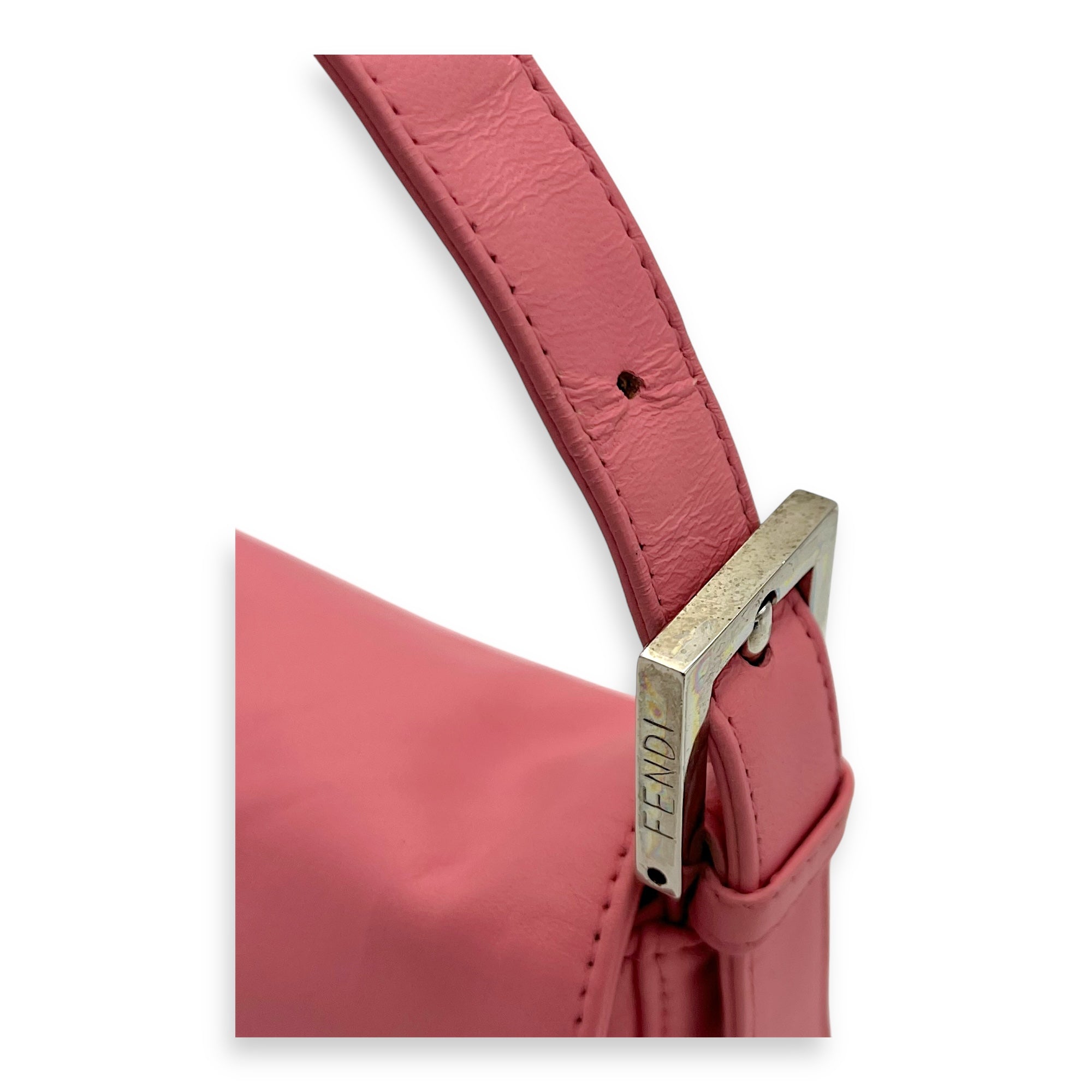 Fendi Baguette Shoulder Bag Pink in Calfskin, Silver hardware_8