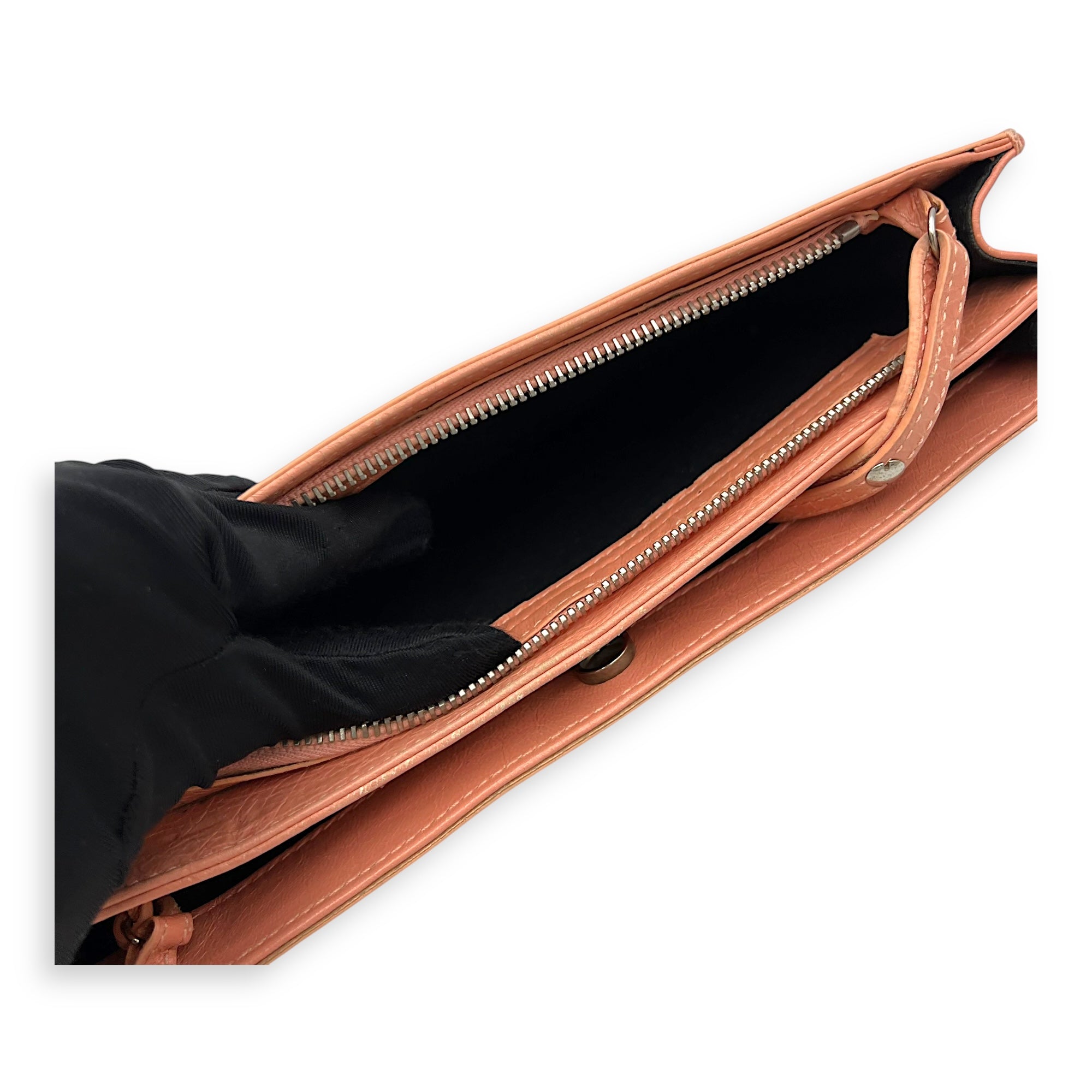 Balenciaga Logo Crossbody Bag Pink in Distressed Leather, Silver hardware_8