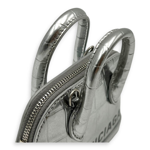 Balenciaga Ville Micro Silver Top Handle Bag in Crocodile Embossed Calfskin, Silver hardware_8