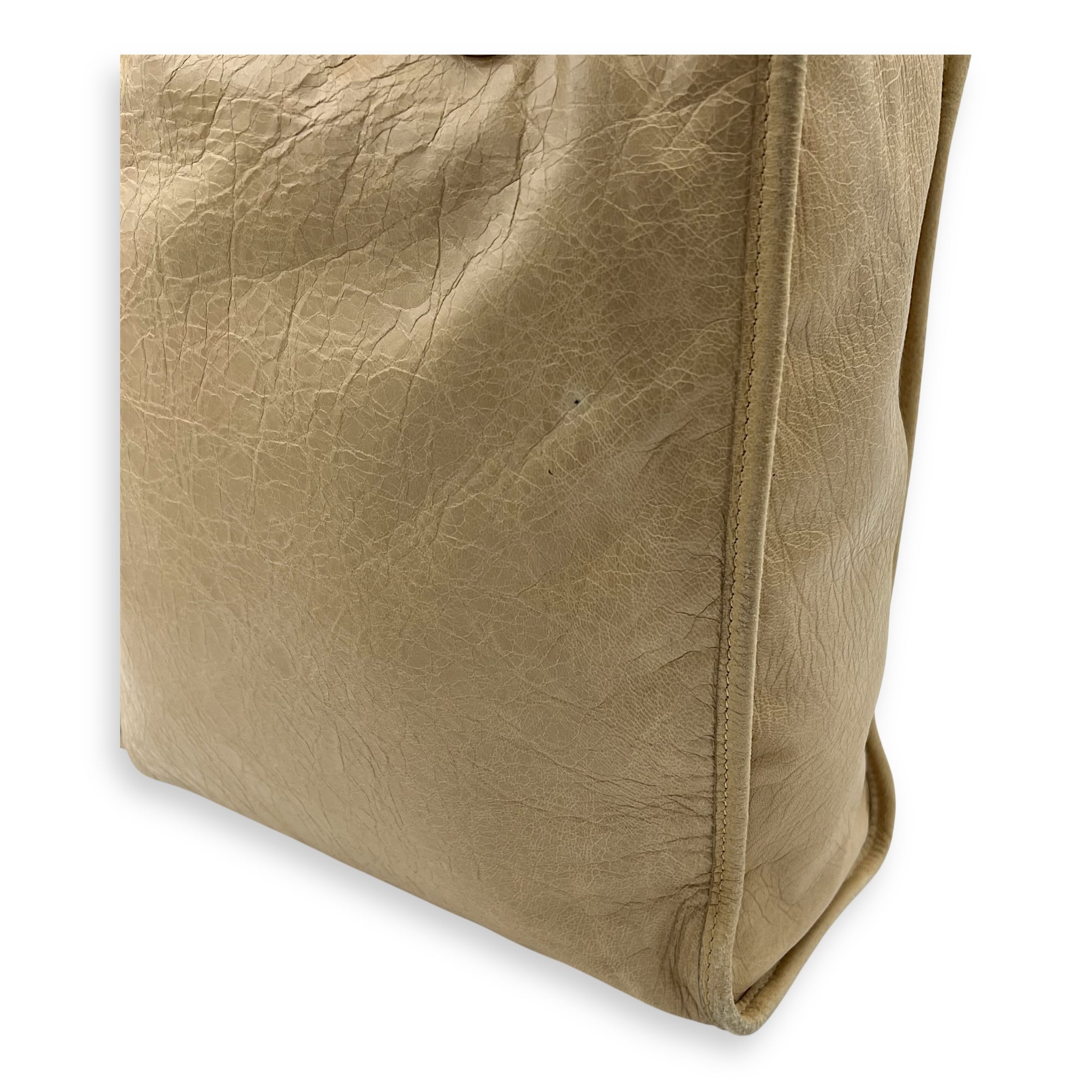 Balenciaga City Shopper Beige Tote Bag in Distressed Leather, Gunmetal hardware_12