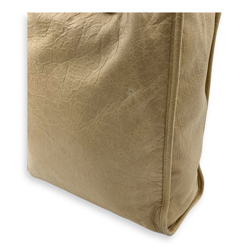 Balenciaga City Shopper Beige Tote Bag in Distressed Leather, Gunmetal hardware_12