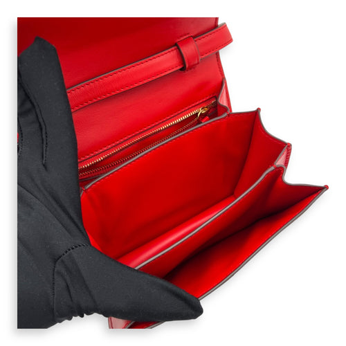 Celine Box Small Red Crossbody Bag in Calfskin, Gold hardware_8