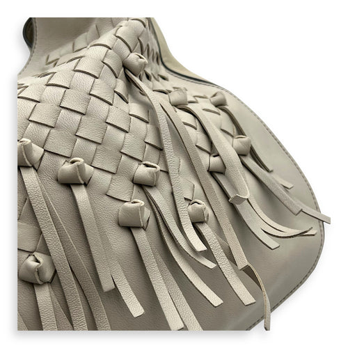 Bottega Veneta Intrecciato Shoulder Bag White in Lambskin, Gunmetal hardware_8