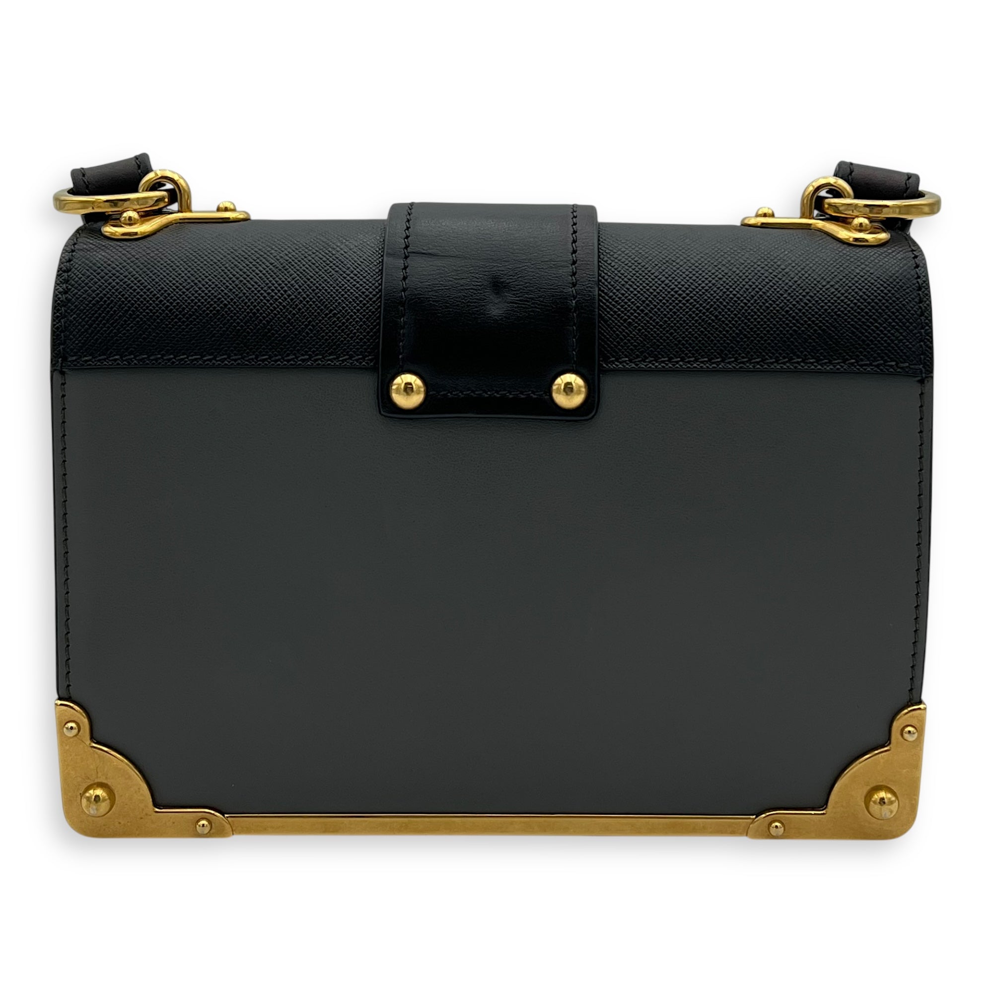 Prada Cahier Crossbody Bag Grey in Calfskin, Gold hardware_2