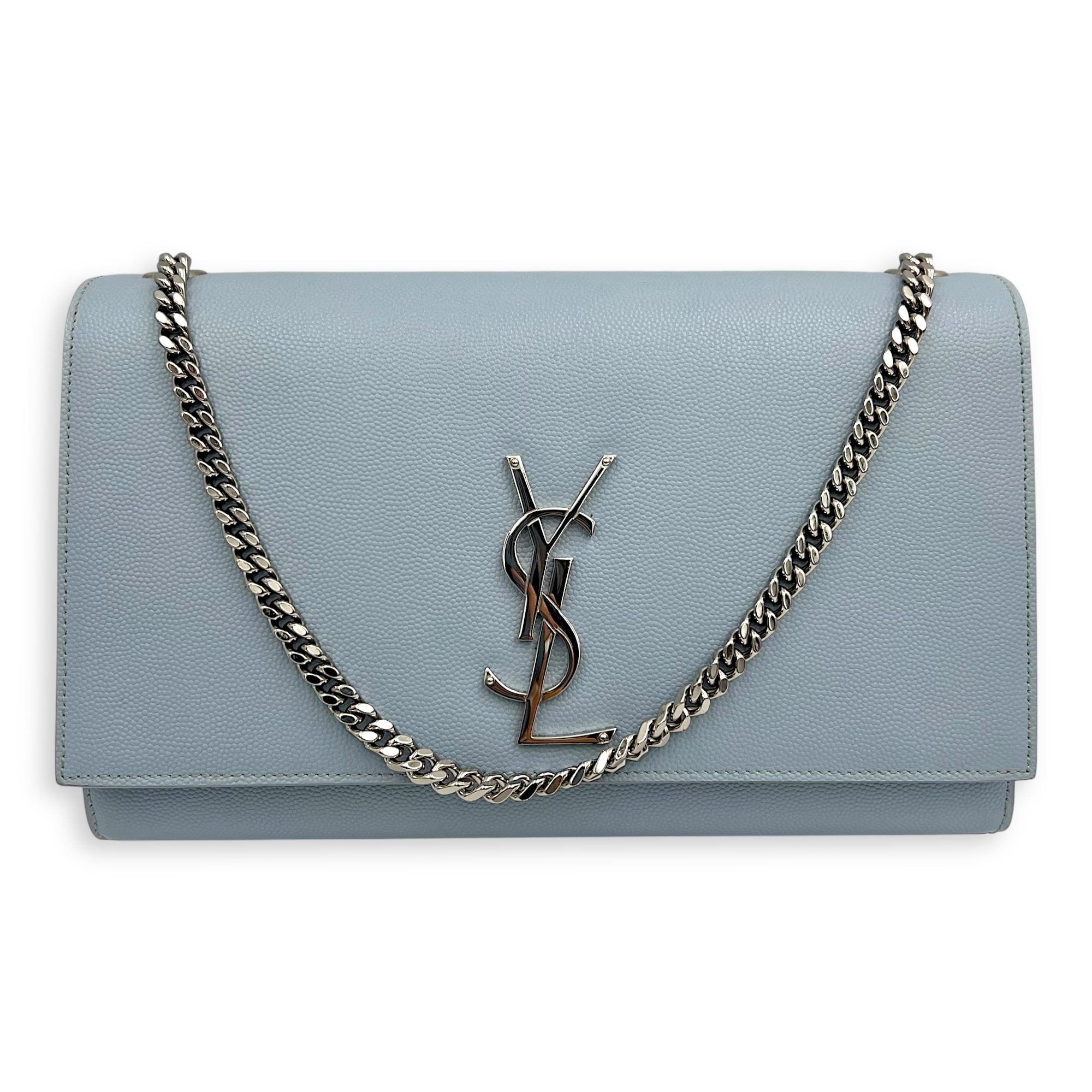 Saint Laurent Kate Medium Blue Crossbody Bag in Calfskin, Silver hardware_8