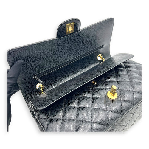 Chanel Classic Flap Medium Black Shoulder Bag in Caviar Leather, Gold hardware_8