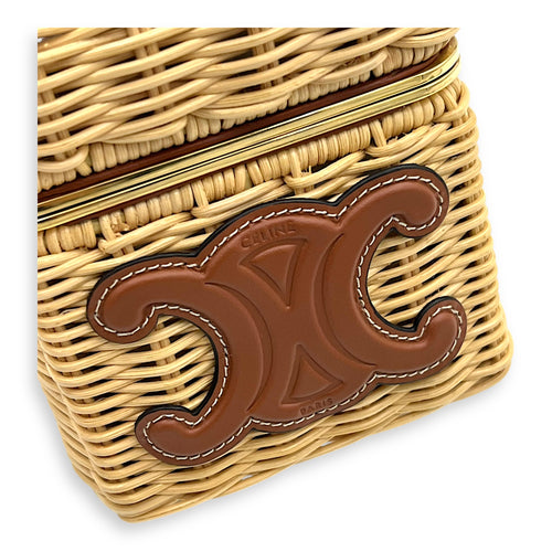 Celine Triomphe Box Shoulder Bag Brown in Rattan, Gold hardware_8