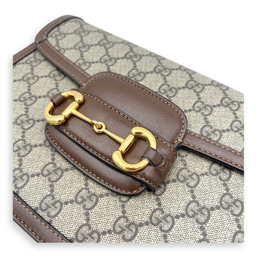 Gucci Horsebit 1955 Crossbody Bag Brown in Coated Canvas, Gold hardware_5