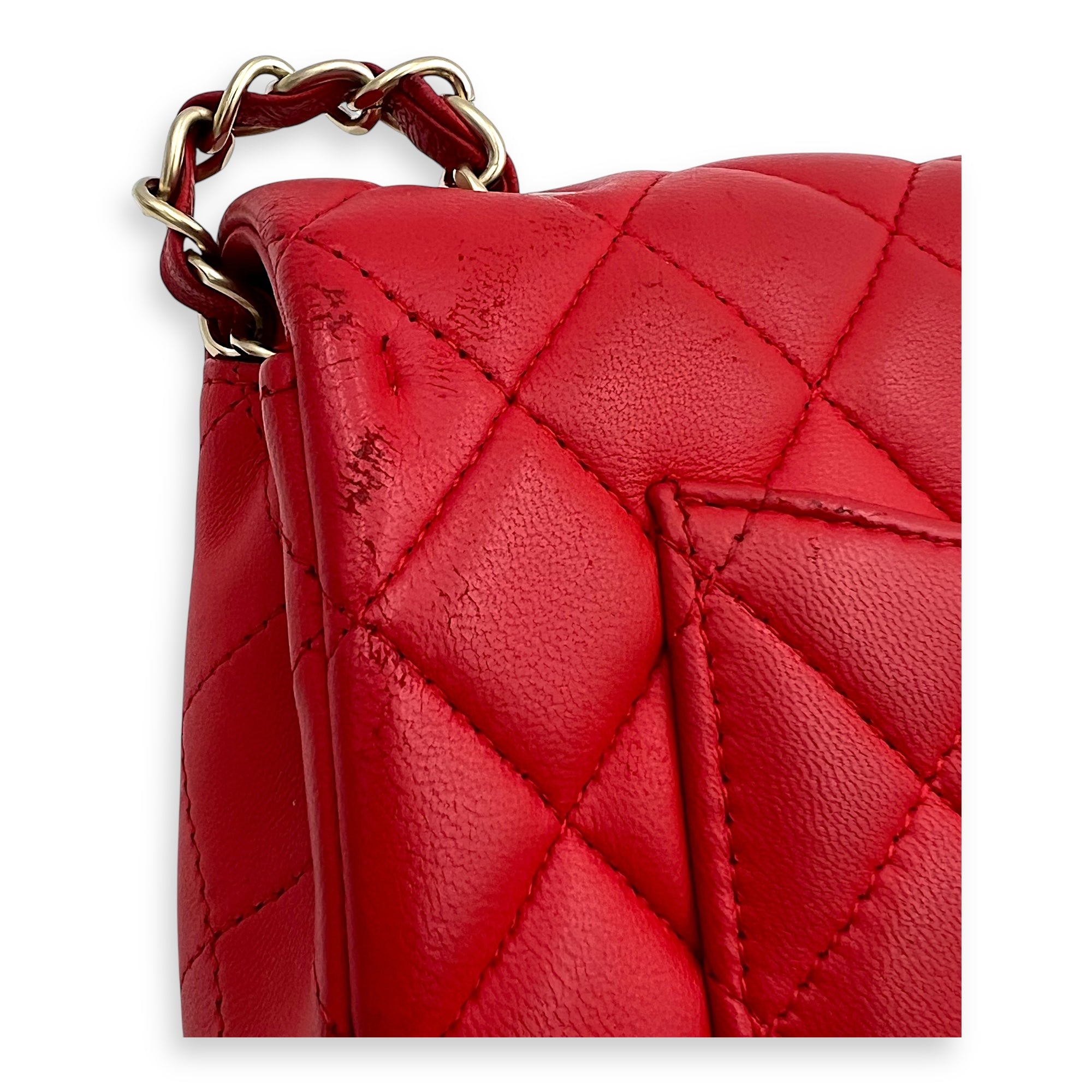 Chanel CC Rectangle  Shoulder Bag Red in Lambskin, Gold hardware_8