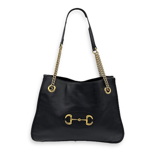 Gucci Horsebit 1955 Tote Bag Black in Calfskin, Gold hardware_9