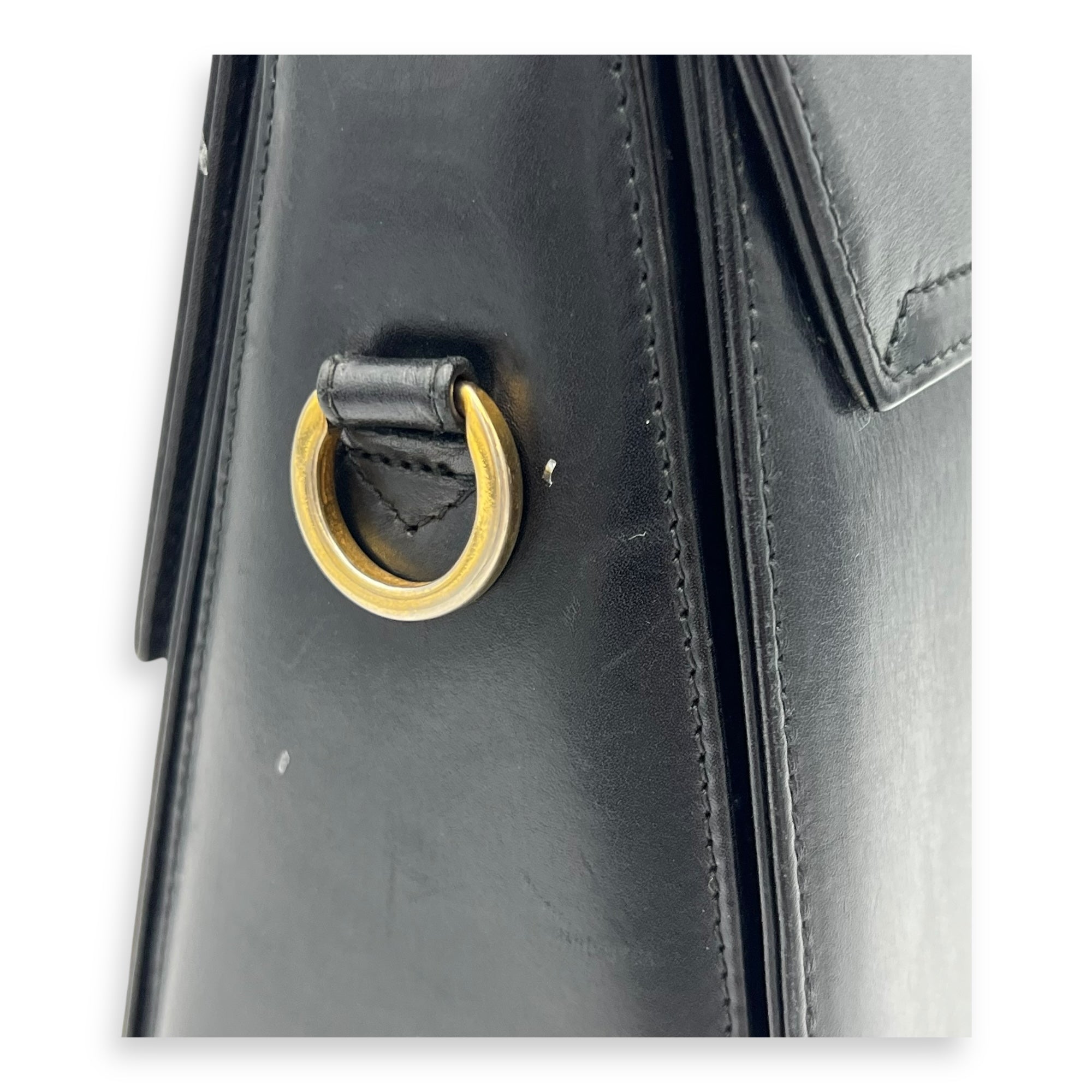 Salvatore Ferragamo Gancini Top Handle Bag Black in Calfskin, Gold hardware_9